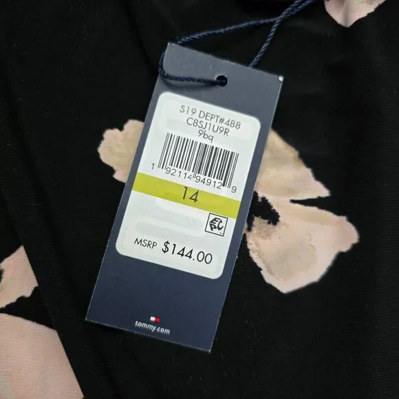 Tommy Hilfiger Floral-Print Bell-Sleeve Mini Dress Black - Size 14 - Picture 6 of 7